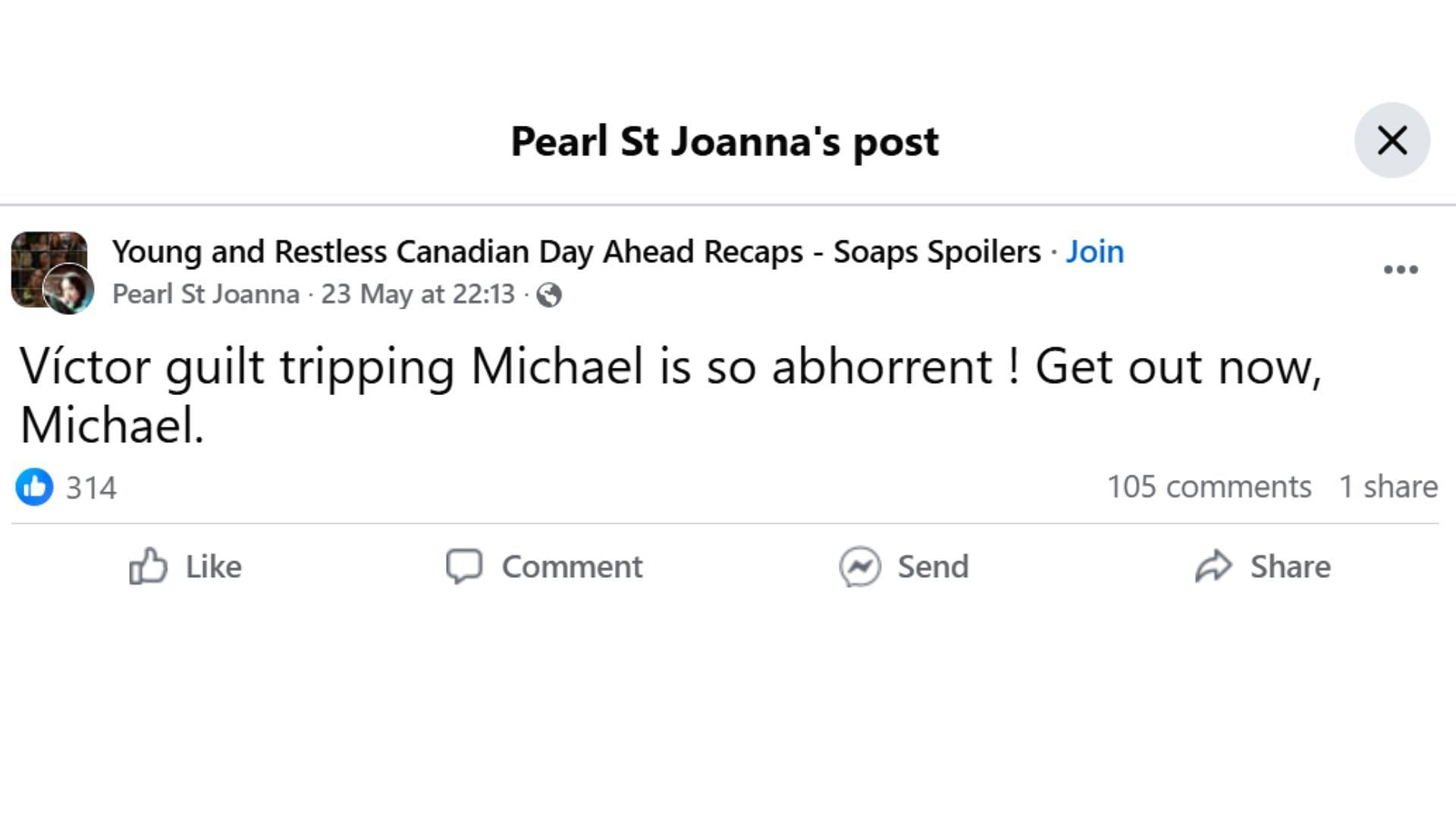 The Original Post by the fan (Image via Facebook/ @Pearl St Joanna)